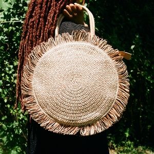 Orange Fringe Circle Tote Bag